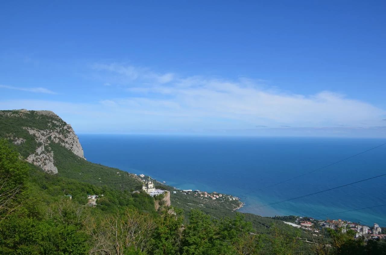 Панорама моря и Фороса с Байдарского перевала